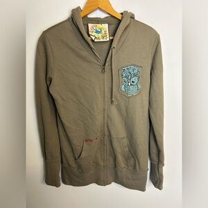 Belle Owl Graphics Zip-Up Hoodie Full Zip Olive green Size M Fairy Skater